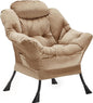 Lazy Chair Thick Padded, Comfy Velvet Accent Lounge Chair with Stable Frame, Leisure Sofa Armchair with Armrests and Side Pocket, Reading Chair for Bedroom, Living Room, Office, Khaki