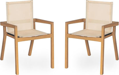 Merax Mesh Seating Solid Wood Dining Chairs Set of 2, French Country Style Accent Side Seating Furniture for Kitchen, Living Room, Textile Back, Beige