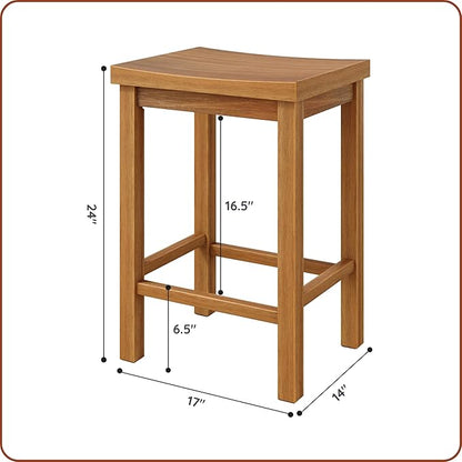 Grain & Grove Smith Collection Set of 4 Solid Wood Counter Height Bar Stools, 24-Inch Saddle Seat Backless Stools, Ideal for Kitchen Island, Dining, or Home Bar Seating, Pecan