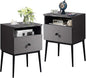 VECELO 2-Tier Nightstands Bedside Table with Storage Drawer and Open Wood Shelf, End Table for Living Room, Bedroom and Small Spaces, Night Stand with Metal Legs, Easy Assembly