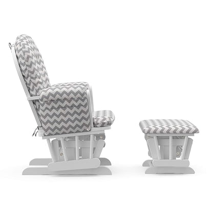 Storkcraft Premium Hoop Glider & Ottoman (White/Gray Chevron) — GREENGUARD Gold Certified Nursery Glider, Solid Wood Craftsmanship, Smooth-Gliding Nursery Chair and Ottoman, Award-Winning