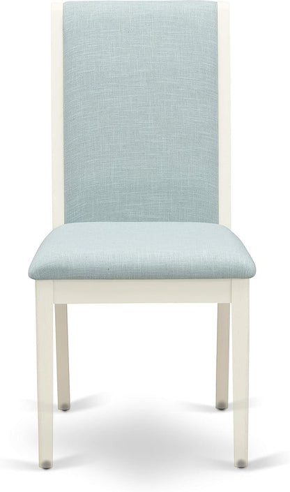 East West Furniture X097LA015-7 7 Piece Modern Dining Table Set Consist of a Rectangle Wooden Table with X-Legs and 6 Baby Blue Linen Fabric Upholstered Chairs, 40x72 Inch, Multi-Color