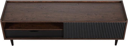 Manhattan Comfort Duane Modern Ribbed 55 Inch TV Stand with 1 Drawer, 2 Shelves, Sliding Door, and Wire Management, Mid-Century Style Entertainment Center and Media Console for Living Room, Black