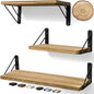 BAYKA Wall Shelves for Bedroom Decor, Floating Wall Shelves for Living Room Kitchen Storage, Wall Mounted Rustic Wood Floating Shelves for Kids Books, Corner Shelves for Bathroom(Brown，Set of 3)