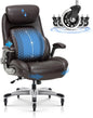 COLAMY Office Ergonomic Desk High Back Executive Chair with Pop-Out Lumbar Support, Upgraded Casters, Adjustable Headrest, Flip-Up Arms, Leather Home with Thick Cushion for Comfort - Brown