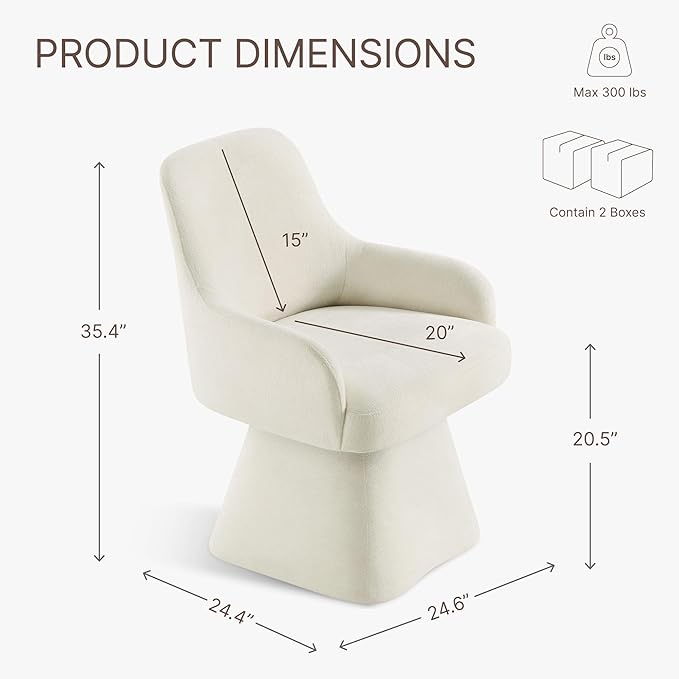 Swivel Dining Chairs Set of 2, Mid Century Modern Chairs Fabric Upholstered Armchair with Armrest & Ergonomic Backrest for Dining Room, Kitchen, Bedroom, Living Room, Beige, 2 Boxs
