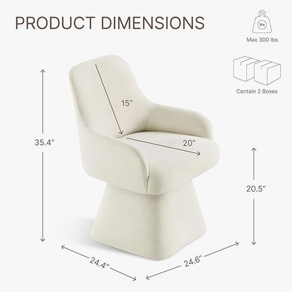 Swivel Dining Chairs Set of 2, Mid Century Modern Chairs Fabric Upholstered Armchair with Armrest & Ergonomic Backrest for Dining Room, Kitchen, Bedroom, Living Room, Beige, 2 Boxs
