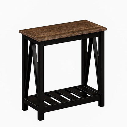 ChooChoo Farmhouse End Table, Rustic Vintage Narrow End Side Table with Storage Shelf for Small Spaces, Nightstand Sofa Table for Living Room, Bedroom Black