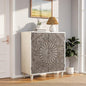 COSIEST 32" W Sideboard Buffet Cabinet with Storage, Accent Cabinet with 2 Push-to-Open Magnetic Doors, Vintage MDF Buffet Table for Living Room, Kitchen, Hallway (Gray,Flower Pattern)