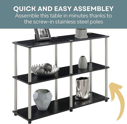 Convenience Concepts Designs2Go No Tools 3 Tier Wide Console Table 42" - Modern Multipurpose Accent with Shelves for TV Media Center, Office Desk Extension, Entryway Display, & Home Storage, Black