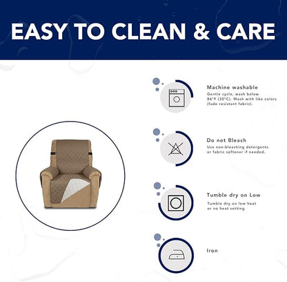 PureFit Reversible Sofa Cover Water Resistant Recliner Couch Cover, Machine Washable Furniture Cover with Adjustable Strap for Dogs, Pets (Recliner, Camel/Ivory)