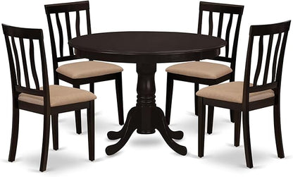 East West Furniture HLAN5-CAP-C 5 Piece Kitchen Table Set for 4 Includes a Round Dining Table with Pedestal and 4 Linen Fabric Dining Room Chairs, 42x42 Inch, Cappuccino
