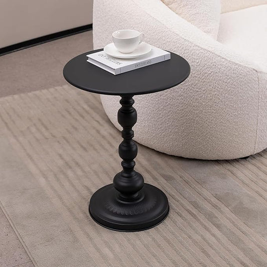 Drink Table for Small Spaces, Martini Table Cocktail Tables Drink Stand, Modern Small Side Pedestal Table, Accent End Metal Round Coffee Table for Living Room, Bedroom, Patio, Bar, Black