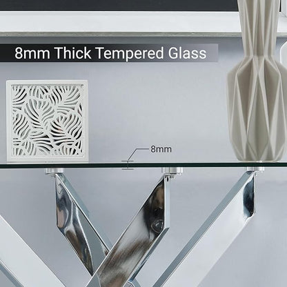 Modern Style Console Table Narrow Sofa Table with Tempered Glass Top and Metal Tubular Legs, 45" Lx18 Wx30 H, Silver