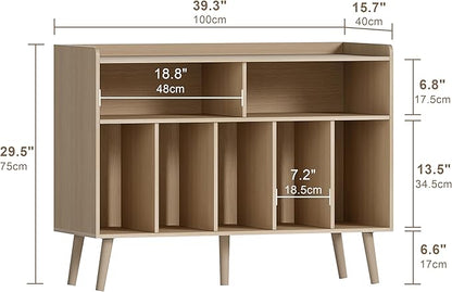 ChooChoo Record Player Stand, Turntable Stand with Vinyl Storage, Record Player Cabinet Up to 350 Albums, Cube Storage Organizer for Living Room, Natural