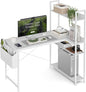 40 Inch L Shaped Computer Desk with Reversible Storage Shelves, Home Office Corner Desk Study Writing Table with Hutch, Study, White