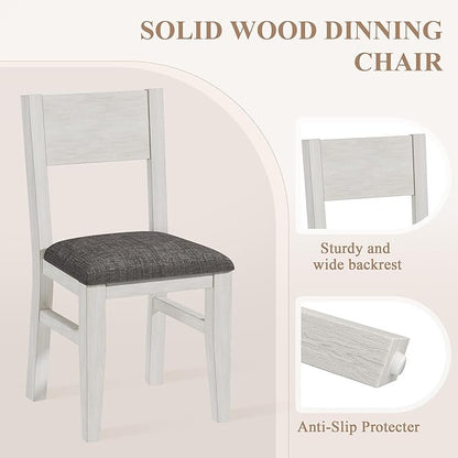 Solid Wood Dining Chairs Set of 2, Farmhouse Kitchen Chairs with Upholstered Cushion, Easy Assembly for Dining Room, Kitchen, Washed Gray