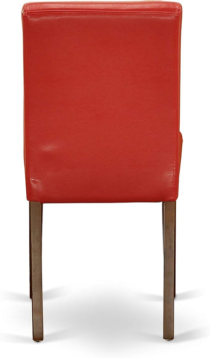 East West Furniture DUAB5-MAH-72 5 Piece Dinette Set for 4 Includes a Rectangle Dining Table and 4 Firebrick Red Faux Leather Parson Dining Room Chairs, 36x60 Inch, Mahogany