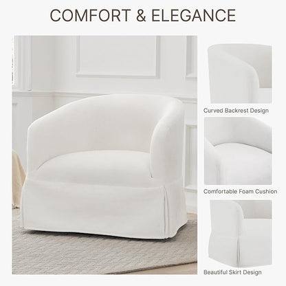 Swivel Accent Chair Set of 2, 360 Degree Performance Fabric Armchair Modern Barrel Chairs Armchair for Living Room Bedroom Home and Office,Cream White