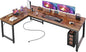 Huuger 63 Inch L Shaped Desk with Power Outlets and USB-C Port, 0.95 Inch Thicker Desktop, Reversible Computer Desk, Larger Office Corner Gaming Desk, Metal Frame, for Home Office, Study, Rustic Brown