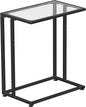 Simple Trending C Table Tempered Glass End Table, Couch Side Table, Snack Sidetable with Metal Frame, TV Tray Table for Small Space, Sofa Couch and Bed Side Table, Black