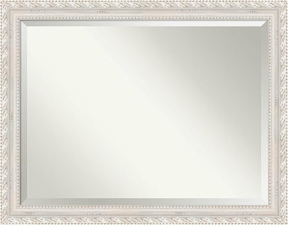 Amanti Art White Bathroom Mirror for Over Sink, 36x46 Opera Off White Rectangle Vanity Mirror, X-Large Traditional Wood Frame, Hangs Horizonally and Vertically, Bathroom Wall Decor, Beveled Edge