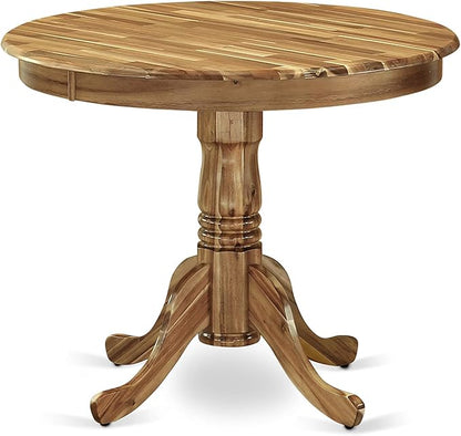 East West Furniture ANLA5-ANA-05 5 Piece Dining Room Table Set Includes a Round Kitchen Table with Pedestal and 4 Grey Linen Fabric Parson Dining Chairs, 36x36 Inch, Natural
