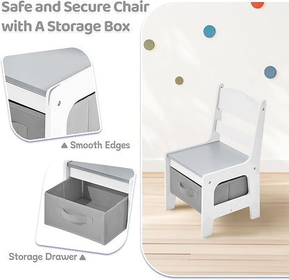 Kids Table and Chairs Set, 4 in 1 Wooden Kids Table with Reversible Tabletop, Children Activity Table with Removable Tabletop Storage, Toddler Table and Chair Set for Home, Nursery, Playroom