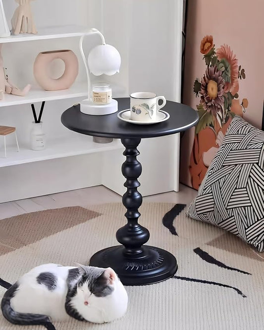 Side Table - 13.8" Round Small Accent Table with Metal Base, Multifunctional Vintage Coffee Table for Living Room, Bedroom, Office & Patio - Elegant Matte-Finished End Tables