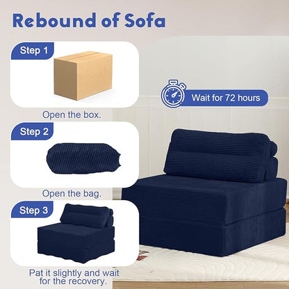 MeMoreCool Instant Guest-Ready Comfort — Convertible Folding Sofa Bed Chair with Pillow for Small Spaces & dorms, Removable Machine-Washable Cover, no Assembly, Space-Saving Floor futon, Navy