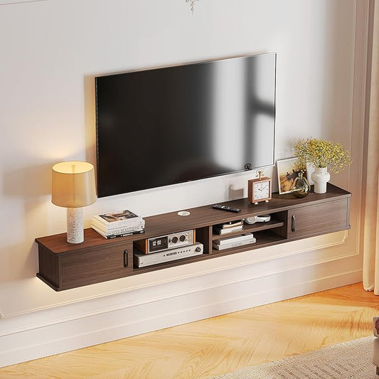 Floating TV Stand,66'' Wall Mounted TV Console,Floating TV Shelf,Wall TV Cabinet,Floating Entertainment Shelf,Walnut