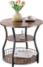 Round Side Table,3 Tier End Table with Storage Shelves for Living Room, Accent Sofa Couch Table for Small Spaces,Nightstand with Metal Frame for Bedroom, Rustic Brown - 19.7"