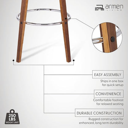 Armen Living Shelly 26" Counter Height Swivel Cream Faux Leather and Walnut Wood Bar Stool - Set of 2