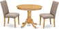 East West Furniture ANDR3-OAK-16 3 Piece Dining Table Set Contains a Round Kitchen Table with Pedestal and 2 Dark Khaki Linen Fabric Upholstered Kitchen Chairs, 36x36 Inch, Oak
