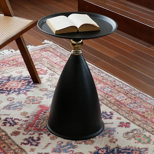 Small Round Black Side Table for Small Spaces, Pedestal Modern Couch End Tables for Living Room, Unique Accent Sofa Drink Table Metal Martini Tables for Recliner, Bedroom