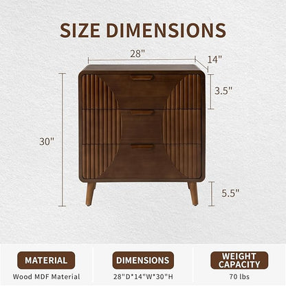 COSIEST Walnut Accent Cabinet with 3 Drawers, Sideboard Buffet Cabinet for Entryway, Living Room, Bedroom (Brown, Stripe Pattern)