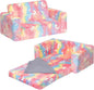 ALIMORDEN Fold Out Toddler Couch, Extra Wide Comfy 2-in-1 Cuddly Sherpa Sofa for Kids, with Removable Baby Friendly Blanket, Convertible Sofa to Bed, Unicorn