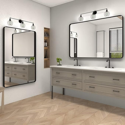 60x40 Inch Black Metal Framed Bathroom Mirror for Wall, Large Rounded Rectangle Mirror, Matte Black Bathroom Vanity Mirror, Anti-Rust, Shatterproof, Hangs Horizontally or Vertically