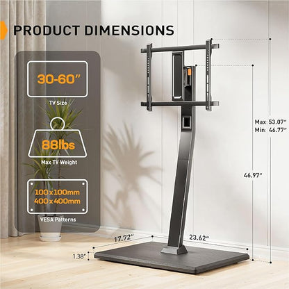 Perlegear Rolling TV Stand with Power Outlet, Tilt and Swivel Mobile TV Cart with Hidden Casters, Fits 30-70 Inch TVs, Height-Adjustable, 88 lbs Load Capacity, Max VESA 400x400mm, PGTVMC20