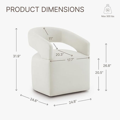 Upholstered Dining Chairs with Removable Casters Barrel Side Armchair with Rollers for Diningroom Bedroom Livingroom Reading Room, Ivory, 1PCS