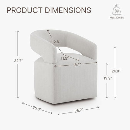 Upholstered Dining Chairs with Casters Modern Barrel Side Armchair with Rollers for Diningroom Bedroom Livingroom Reading Room, Linen, 4PCS