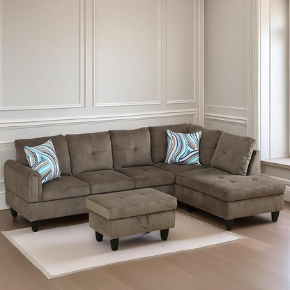 L Shaped Sectional Couches for Living Room, Modern Modular Sectional Sofa with Ottoman Storage, Comfy L Shaped Couch with Chaise for Bedroom Apartment Furniture, Brown