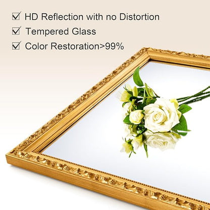 Large Vintage Decorative Mirror for Wall Decor, Gold Antiuqe Living Room Mirror with Ornate Frame, Traditional Vintage Gold Mantle Mirrors, Horizontal/Vertical,51.5'' x 27.9''