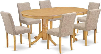 East West Furniture VAAB7-OAK-04 7 Piece Dinette Set Consist of an Oval Dining Room Table with Butterfly Leaf and 6 Light Tan Linen Fabric Upholstered Chairs, 40x76 Inch, Oak