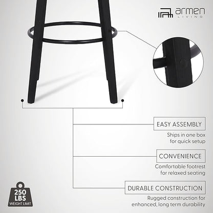 Armen Living Shelly 30" Bar Height Swivel Gray Faux Leather and Black Wood Bar Stool - Set of 4