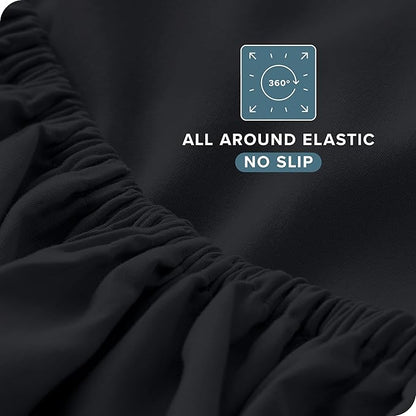 Bare Home Queen Sheet Set - Luxury 1800 Ultra-Soft Microfiber Queen Bed Sheets - Double Brushed - Deep Pockets - Easy Fit - 4 Piece Set - Bedding Sheets & Pillowcases (Queen, Black)