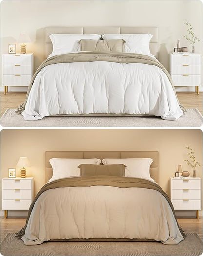 Night Stand,Tall Bedside Table with 3Storage Drawers,White Nightstand,Bedside Furniture,Side Table with Gold Frame,End Table for Bedroom,Living Room (Modern-3drawers, White)