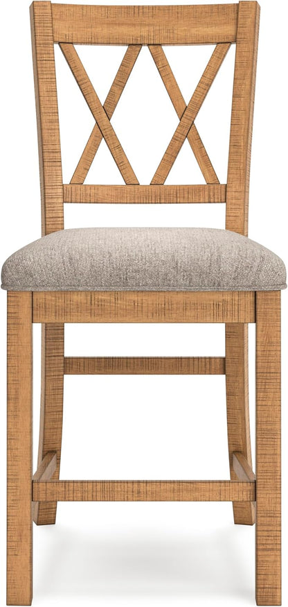Signature Design by Ashley Havonplane Rustic Armless 25.63" Counter Height Upholstered Bar Stool with Foot Rest, Set of 2, Light Brown & Light Gray