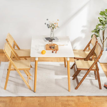 Rattan Folding Chair, Modern Mid Century Dining Chairs Set of 1, Comfy Outdoor Bamboo Chairs for Bedroom Living Room Reading Room Dining Kitchen, Walnut
