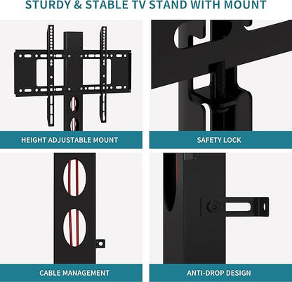 63" W TV Stand with Mount for 50,55,65,75" TV,Entertainment Center with Power Outlet and Led Lights,Height Adjustable TV Console Table with Shelves and Fabric Drawers (Rustic Brown)